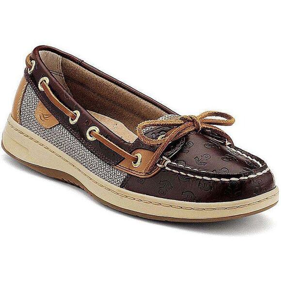 Sperry Angelfish Embossed Anchor Boat Shoe Brown/Tan Leather Size 9M - Picture 1 of 14